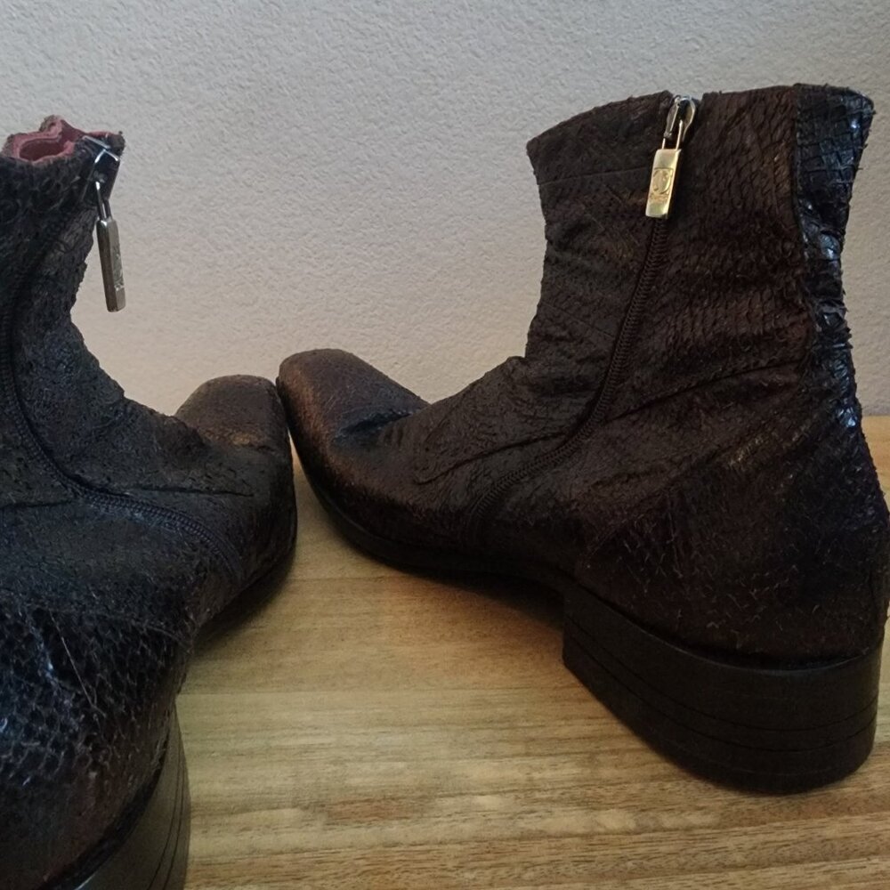 Jo Ghost Boots Mens Size 45 Exotic Leather Zipper Ankle Made In Italy Dress - Picture 8 of 16